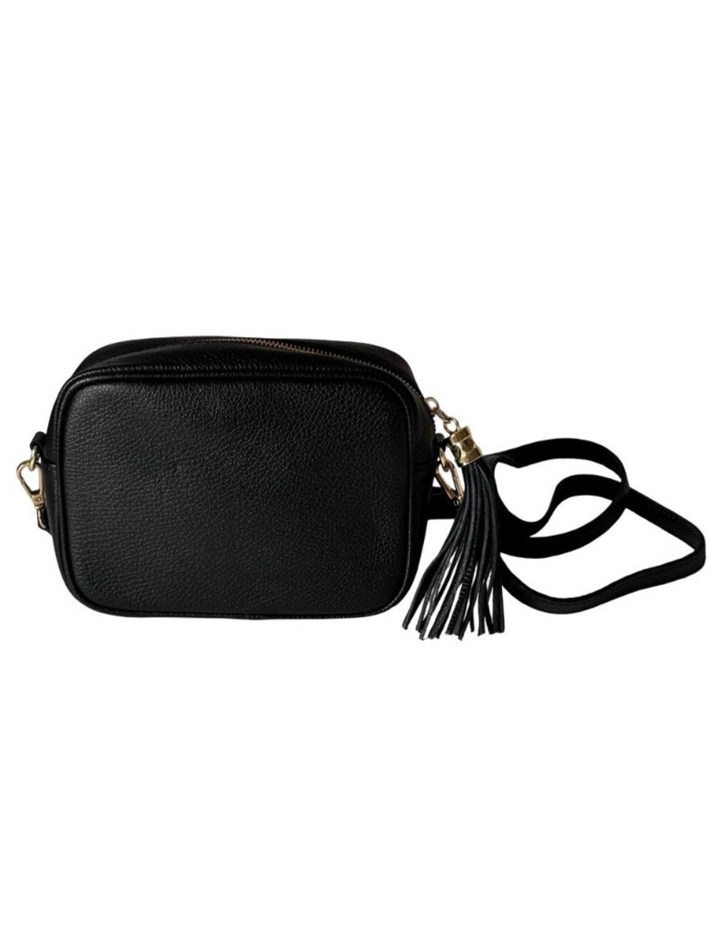Borse in Pelle Italian Leather Crossbody Camera Bag Black Tassel Preppy - Picture 2 of 16